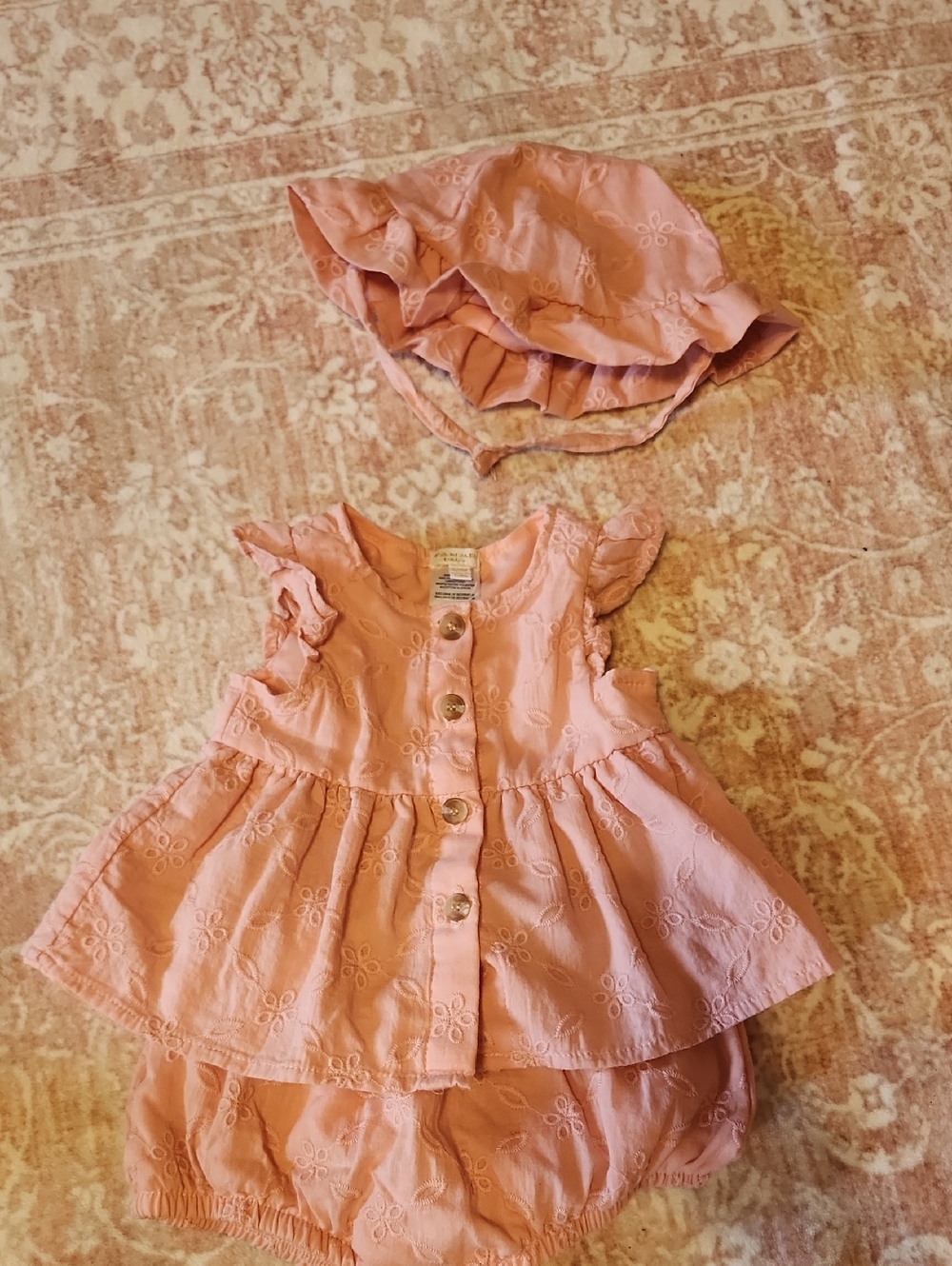 Pink Eyelet Baby Matching Set with Bonnet